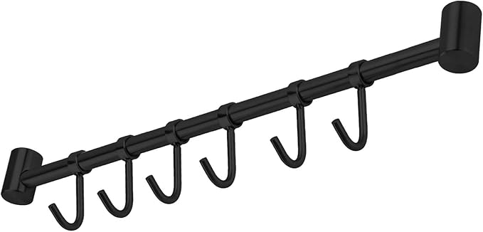 Hängeleiste für die Küche aus Edelstahl mit 6 beweglichen Haken zum Bohren schwarz – 35.8 x 3.4 x 2.2 cm – Küchen Reling Hakenleiste Halter Küchen Utensilien Stange Wandhalterung Hängeleiste für die Küche aus Edelstahl mit 6 beweglichen Haken zum Bohren schwarz – 35.8 x 3.4 x 2.2 cm – Küchen Reling Hakenleiste Halter Küchen Utensilien Stange Wandhalterung