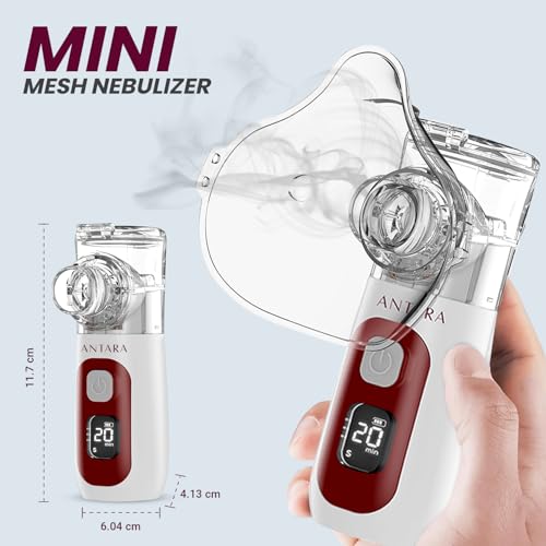 Image of AGEasy (Max Group) Mesh Nebulizer with LED Display | Silent & Portable Nebulizing Machine with Fast Mist Delivery | Rechargeable Handheld Nebuliser Machine | Nebulizer with 1 Child Mask, 1 Adult Mask & 1 Mouth Piece | Ideal for Travel & Home Use