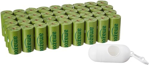 Amazon Basics Dog Poop Bags with Dispenser, 540 Count, Enhanced for Guaranteed Leakproof, Cucumber Scented, Includes Leash Clip