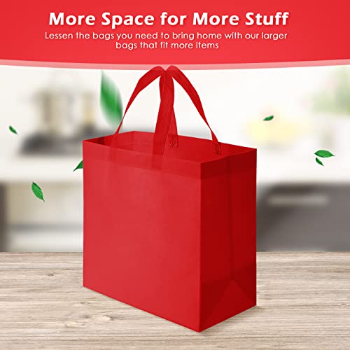 50 Pieces Reusable Totes Bag Bulk, Shopping Bags Non Woven Grocery Bag With Handles Foldable For Parties Boutiques Retail (Red) #TOP1