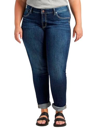 Silver Jeans Co. Women's Plus Size Boyfriend Mid Rise Slim Leg Jeans