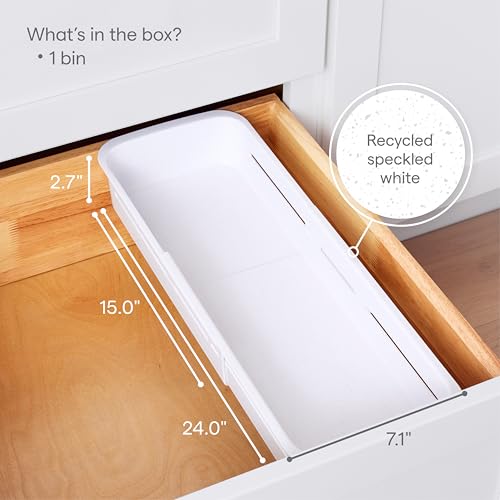 YouCopia DrawerFit Sliding Drawer Bin, Expandable and Adjustable Kitchen Storage Organizer, Speckled White - Thumbnail 4