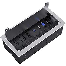 WEBANG Recessed Connectivity Box Outlet for Conference Room Table with 2AC Receptacle,2RJ45, 1USB3.0, 1HDMI, 1 VGA, 13.5mm Audio, Silver Color