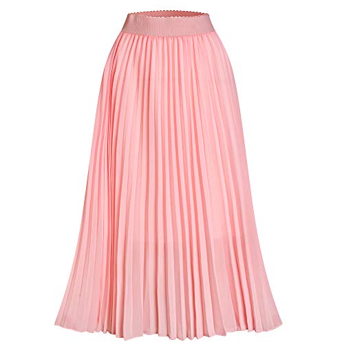 TEERFU Women's Casual High Waist A Line Stretch Pleated Midi