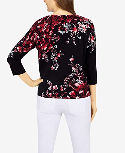 Alfred Dunner Women's Asymmetric Floral Print Sweater Size Xl Black/Red #TOP6