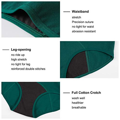 Innersy Womens Period Leakproof Underwear Postpartum Menstrual Panties Incontinence Protective Briefs 3 Pack(X-Large, Green&Stripe&Gray) #TOP3