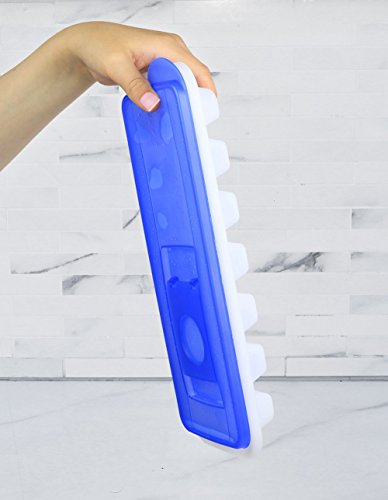 Ice Cube Trays With Lid - Set Of 2 Ice Trays By Chefland | Easy Release, Stackable, Compact, Odorless, Bpa-Free Ice Molding Trays For Whiskey, Cold Drinks, Cocktails & Juices (Blue) #TOP2