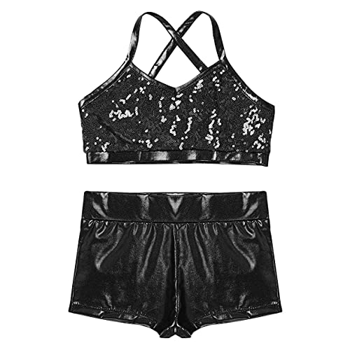YEAHDOR Big Girls' Kids 2-Pieces Gymnastics Dancing Crop Bra Top with Shorts Set Athletic Sports Outfits Actviewear3