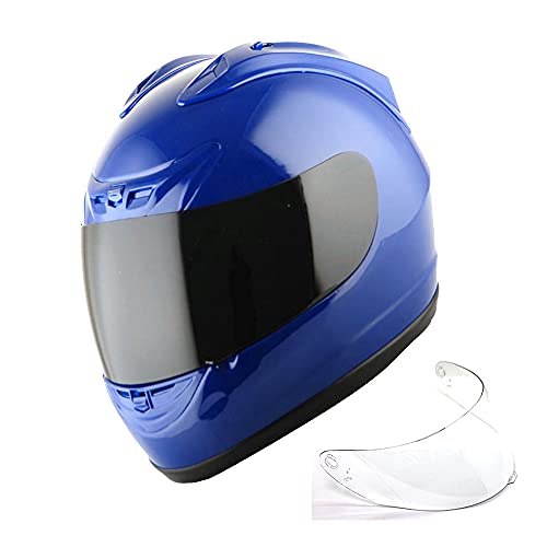 1Storm New Motorcycle Bike Full Face Helmet JH901 Glossy Blue + One Extra Clear Shield