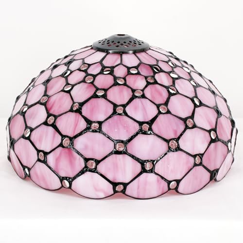 Image of 12 Inch Tiffany Stained Glass Lamp Shade Replacement Only(Pink) | Stained Glass Style Lampshade with Cap fit for Table lamp Pendant Light Ceiling Fixture