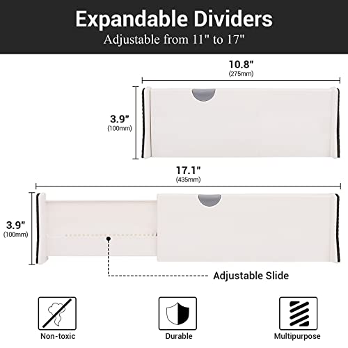 Cosics Adjustable Drawer Dividers 11-17 Inch, 6Pcs Drawer Dividers Organizers For Clothes, Plastic Adjustable And Expandable Drawers Separators For Bedroom, Bathroom, Kitchen, Office, Dressers #TOP1
