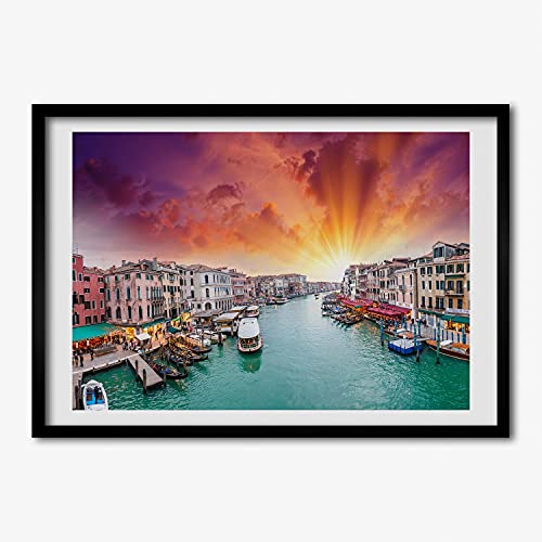 Affiche Venise avec Cadre en Bois Moderne 70x50 cm Peinture Photo et Tableau Décoratif MDF
