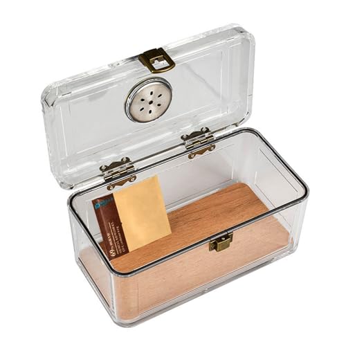 Humidificador de Puros Acrílico con Higrómetro, Caja para Puros de Sobremesa con Bandeja para Puros de Cedro Español Caja Transparente para Purosc A