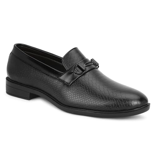 Image of NARKI Men's Tan Formal Loafers - Stylish Slip-On Synthetic Leather Dress Shoes | Textured Office Wear Shoes for Men
