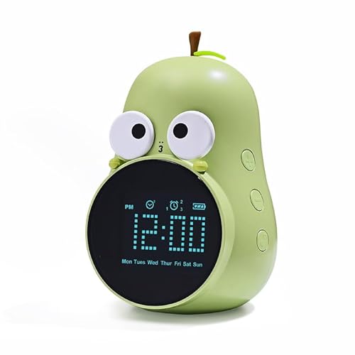 FsjDuwj 子供用デジタル目覚まし時計 - 録音&音声再生機能付き かわいいアニメ表情表示 スヌーズ・調光・6種着信音搭載 充電式 男の子女の子向け プレゼントに最適 (グリーン)