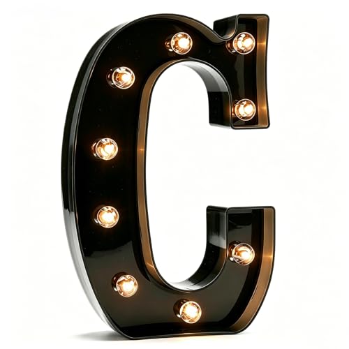 Image of Pooqla Black Light Up Letter C, Marquee Letters Black Room Decor | LED Lighted Letters Birthday Party Decorations, Gifts for Boys Men Christmas Anniversary Night Light Home Bar Room Decoration
