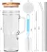 GAGAMOTEYA Clear Glass Tumbler with Straws and Lids,4 Pack 24oz Drinking Mason Jar Cups with Handle,Bamboo Lids and Stainless Steel Glass Straw,Silicone Cup Cover,for Iced Coffee,Smoothies,Beer,Juice