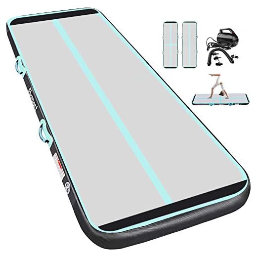 Inflatable Air Gymnastics Mat Gymnastics Track Training Mats Yoga Floor Cheerleading Landing Taekwondo Training Kungfu Exercise Mats with Electric Air Pump for Home Gymnasium Beach Park and Water Use