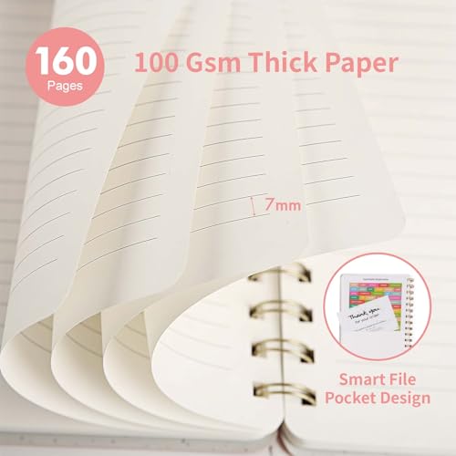 Image of Spiral Notebook-5.75 inch x 8.125 inch College Ruled Journal with Inner Pockets and 160 Pages,PU Leather Cover Business Journal, Twin-Wire Binding Notebook Perfect for Office & Home School Supplies Light Pink