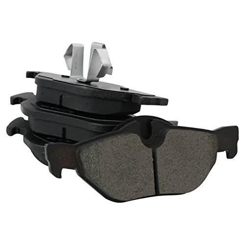 Image of TRQ Rear Brake Pad and Rotor Set Semi Metallic G Coated Rotors Parking Shoe Compatible with 2007-2013 BMW 328i 2009-2013 328i xDrive 2007-2008 328xi 2013-2015 X1