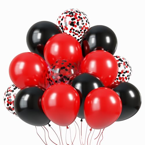KBZVNAF Red and Black Latex Balloons - 60 Pack 12 inch Black Red Confetti Party Balloons for Birthday Graduation Baby Shower Wedding Party Decorations