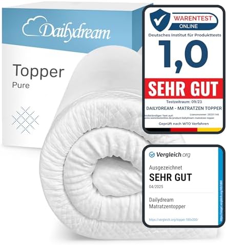 Bild von Dailydream Matratzen Topper 90x200cm | Memory Foam | 5cm hoch | Edition Pure, Model M | Zertifiziert & ergonomisch für unbequeme Matratze, Boxspringbett & Gästebett | Mattress Topper 90x200 90x200cm