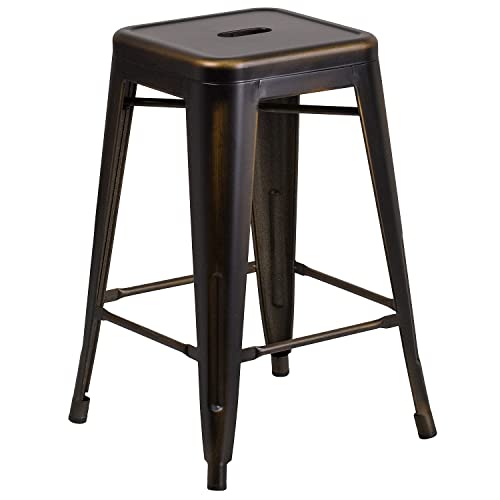 Flash Furniture Commercial Grade 24" High Backless Distressed Copper Metal Indoor-Outdoor Counter Height Stool #TOP30