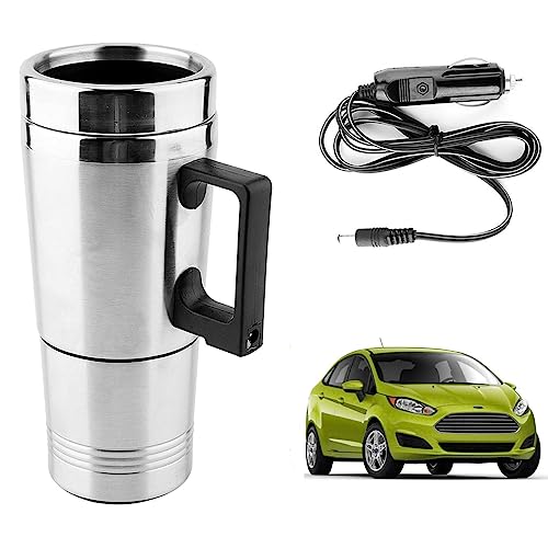 Image of Oshotto 12V Stainless Steel Car Heating Kettle /Mug, Travel Friendly electric Tea /Coffee maker Compatible with Ford Fiesta (300ml) - Silver