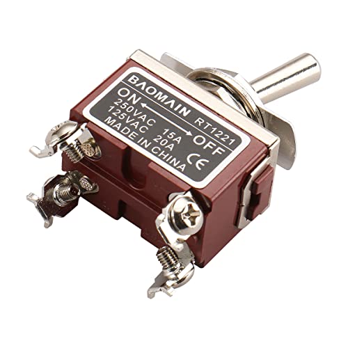 Baomain Toggle Switch Dpst On/Off 2 Position 250Vac 15A 125Vac 20A 1/2" Mounting Hole Screw Terminal Rt1221 #TOP2