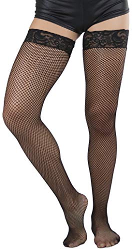 ToBeInStyle Women's Wide Floral Lace Fishnet Thigh Hi Stockings