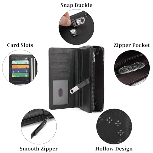 Image of Wallet for Women Large Capacity RFID Blocking Leather Bifold Card Holder with Zipper Change Pocket