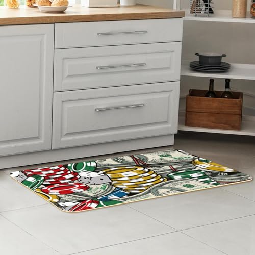 2 tapetes de cocina lavables con estampado de dados y diseño absorbente 7