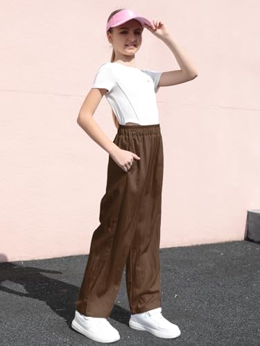 Image of SANGTREE Girls & Woman Wide Leg Pants Lightweight Casual Elastic High Waist Straight Leg Loose Trousers,4 Years - Woman 2XL