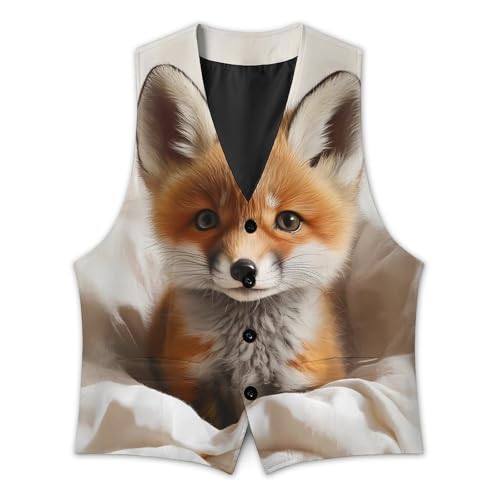 Furry Fox Printed Suit Vest for Men Formal Dress Waistcoat Tuxedo3