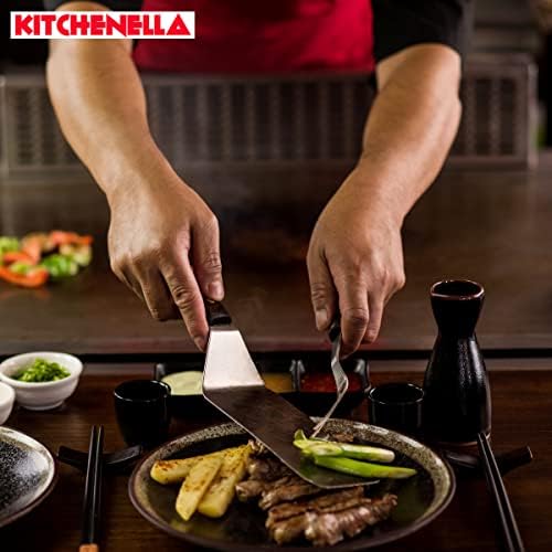 Stainless Steel Set of 3 Metal Teppanyaki Spatulas  Scraper Spatula Set for Flat Griddle  with Pancake Crepe Flipper Turner  BBQ Grill Utensils for Flat Top Grill Griddle or Plancha