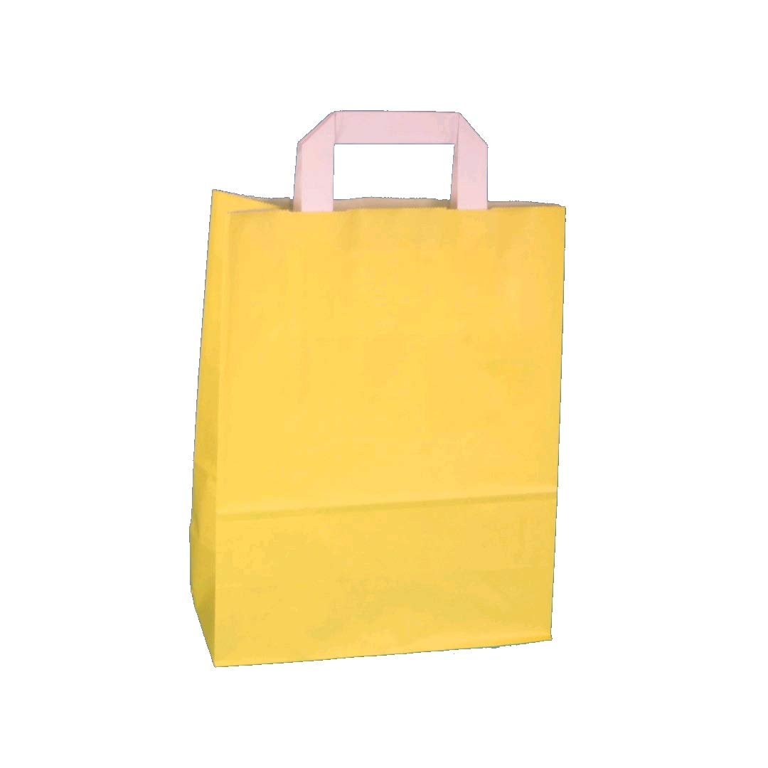 Pro DP 250 Papiertragetaschen Papiertüten Einkaufstüten Tragetaschen Papier 70-80g/m² mit Papier Flachhenkel Gelb Sonnengelb 3 verschiedne Größen zur Auswahl (32+12x40cm)
