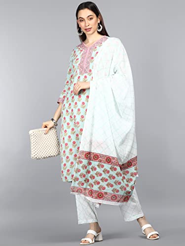Image of Vaamsi Women's Pure Cotton Floral Printed Straight Kurta Set With Dupatta | kurta sets for woman