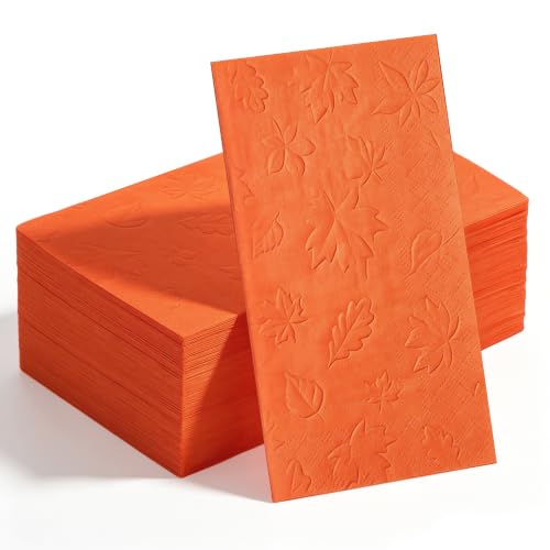 Kochorie 100 Pieces Thanksgiving Maple Leaf Napkins Embossed Fall Leaves Paper Napkins 7.8 x 4.3 Inches Disposable Napkins 2-Ply Fall Paper Hand Towels for Thanksgiving Harvest Autumn Party Supplies
