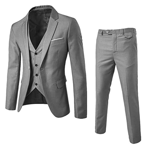 Terno YHEGHT masculino justo, 2 peças, colete, calça e paletó, para festa, casamento, negócios (cinz