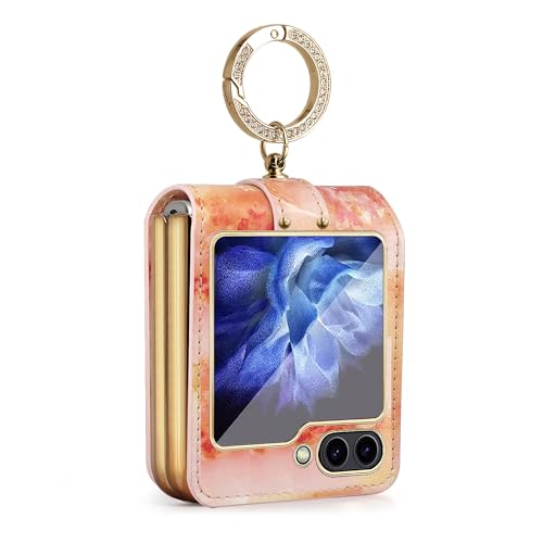 Étui Galaxy Z Flip5 en cuir rose idéal pour visionner vos vidéos mains libres