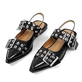 SOVANYOU Black Buckle Ballet Flats for Women Slingback Flats Mary Janes Shoes Ballerinas Flats with Straps Casual Low Heel Buckle Ballet Heels Cap Toe Flats