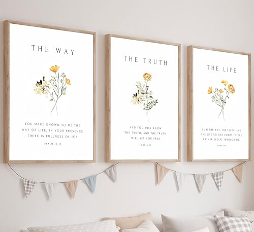 3Pcs Christian Bible Verse Floral Canvas Wall Art PicturesThe Way,The Truth,The Life Posters Prints Minimalist Botanical Painting Scripture Wall Decor for Living Room Bedroom 12x16in Unframed by LYNARTFN - Used condition - US$8.42
