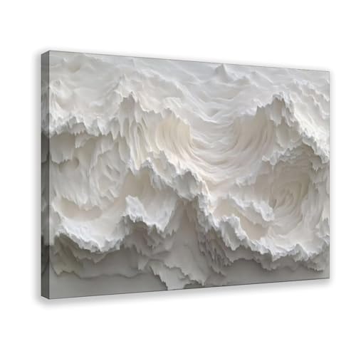 3D Textured Canvas Wall Art - Minimalist Abstract White Wave