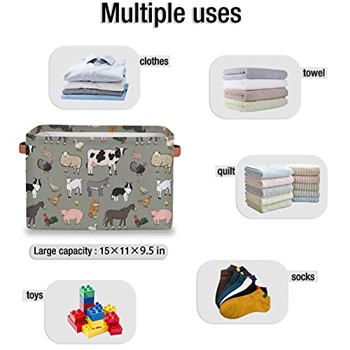 Farm Animal Storage Basket Bins, Cow Sheep Rooster Large Foldable Storage Baskets Fabric Organizer Storage Cubes Box With Handles Collapsible Basket For Shelf Closet Nursery Home Office 1 Pack #TOP3