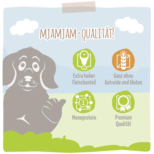 MjAMjAM – Premium Nassfutter für Hunde - vorzüglicher Strauß an fruchtigem Apfel, 6er Pack (6 x 200g), getreidefrei mit extra viel Fleisch