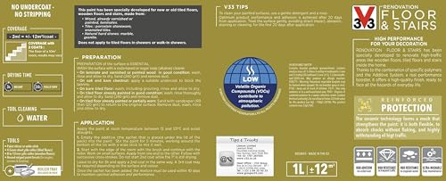 V33 Renovation Floor & Stairs Paint - No Undercoat Needed - Wooden Floors Laminates & Tiled Floors - Reinforced Protection - Easy Maintenance - Tarmac Satin 2 Litres