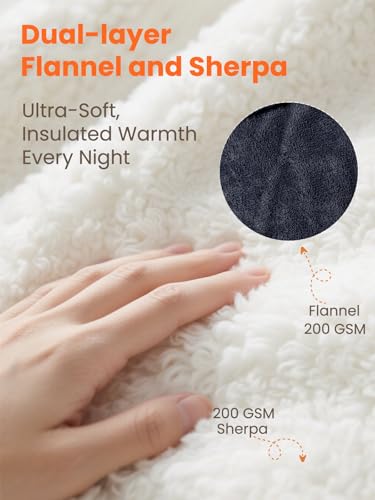Electric Heated Blanket Full, Ultra‑Cozy Premium Flannel & Sherpa, Even Heat Distribution & Stable Temp, 1–10H Auto‑Off, 8 Temps (86–125.6°F), Overheat Protection, Ideal Gifts for Grandma