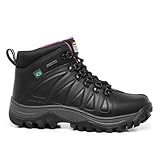 Bota Feminina Adventure Para Trabalho Passeio Trilha Em Couro Legitimo Original (Preto+Rosa, BR, Adulto, Numérico, 42)