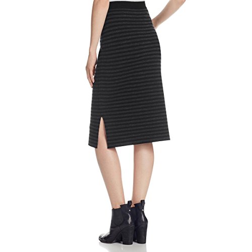 Charcoal/Black Fine Merino Double-Knit Stripe Pencil Skirt L PL (L)2
