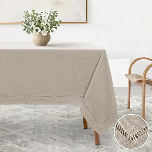 La Mejor review de Mantel punto que puedes comprar esta semana. 33 L Linen World - Mantel de lino de punto de dobladillo, lino francés 100 % natural, 160 x 120 pulgadas, mantel de lino hecho a mano, decoración de mesa, manteles para cocina,...